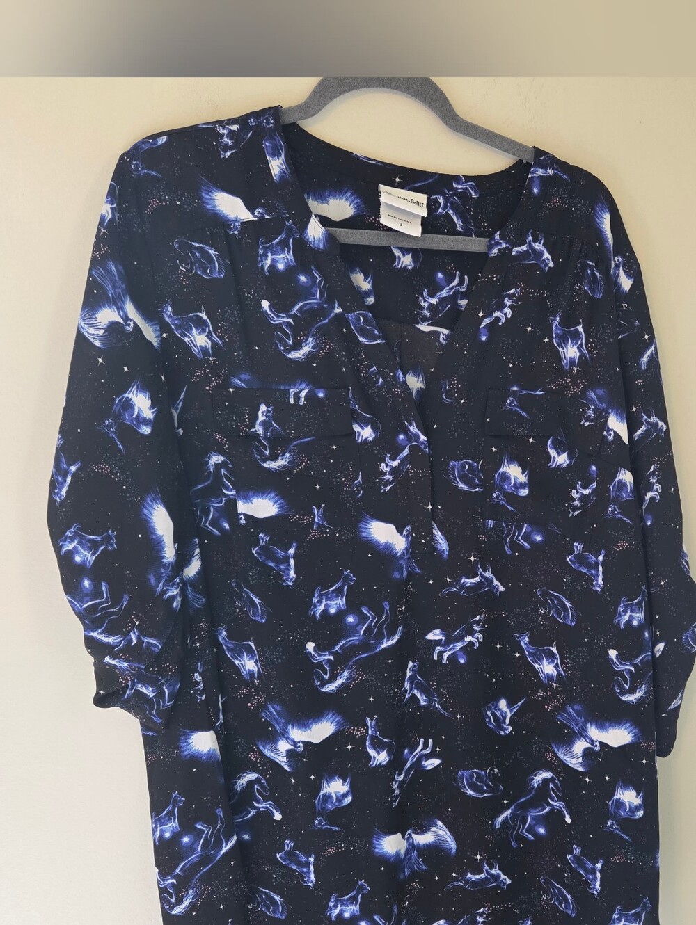 Torrid Harry Potter Black and Blue Patronus Print Georgette  Blouse